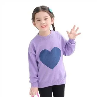 Girls Jacquard Heart Top Pullover Sweater